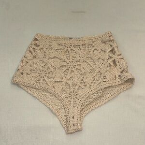 Zara Beige Crochet High-Waisted Micro Shorts